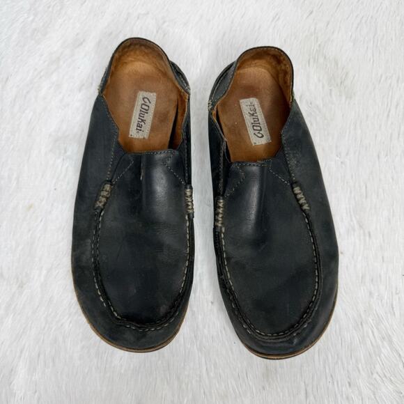 OLUKAI / Moloa black waxed leather slip on loafer shoes / 10 - Picture 6 of 10
